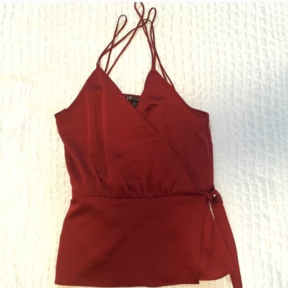 Express Red Wrap Flare Top - Picture 3 of 4